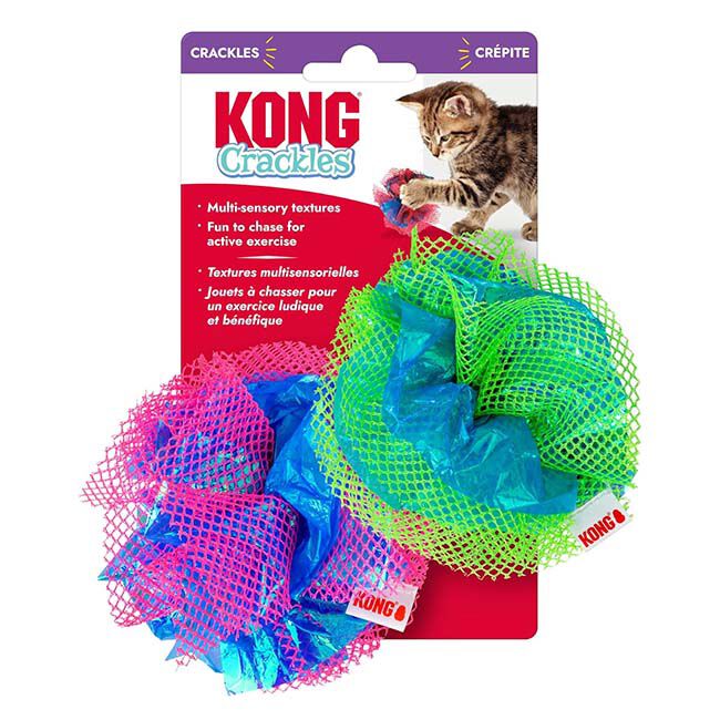 KONG Crackles Fluff Balls Cat Toy - Assorted Colors - 2-Pack image number null
