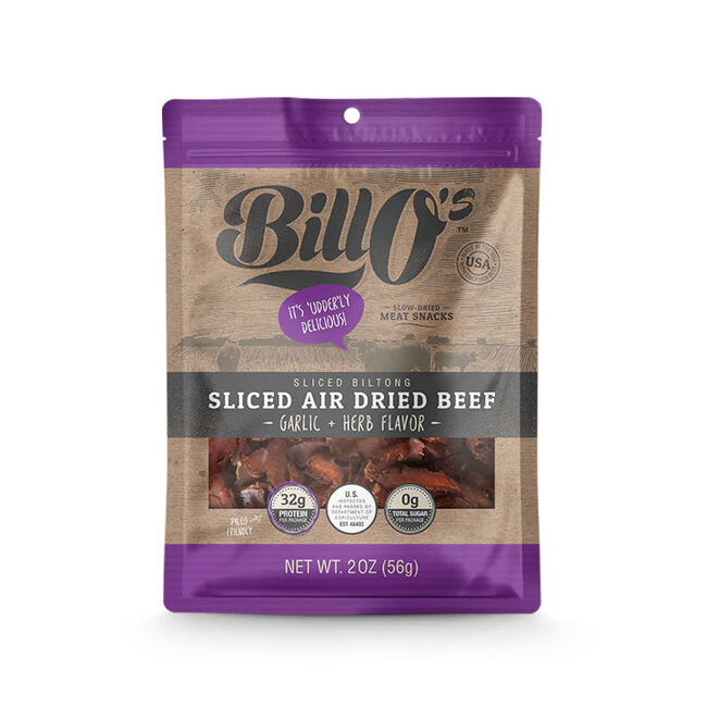 BillO's Air-Dried Beef Biltong Slices - Garlic & Herb Flavor image number null
