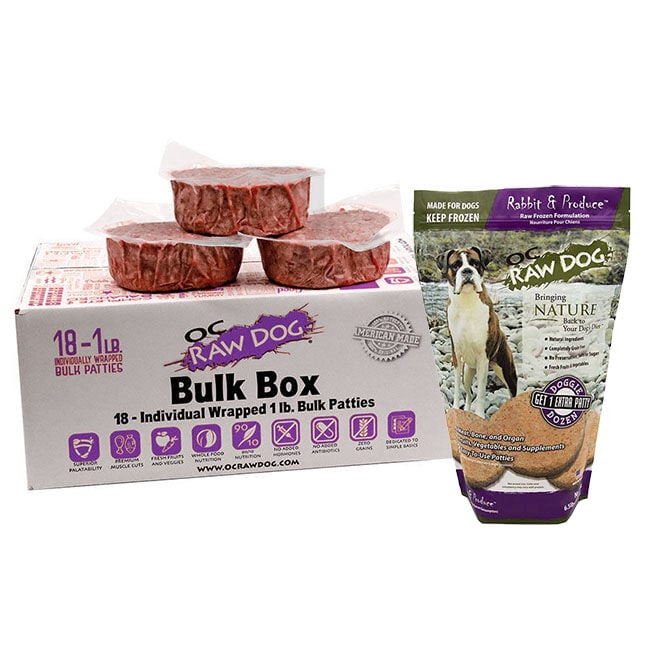 OC Raw Frozen Raw Dog Food Patties - Rabbit & Produce Recipe image number null