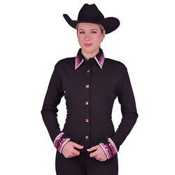 RHC Equestrian Women's Lana Stretch PolyKnit Show Shirt - Black/Pink