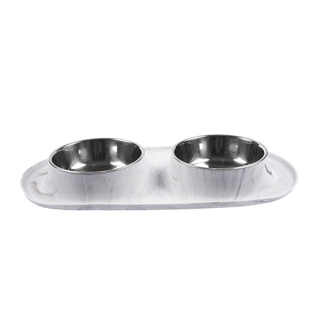 Messy Mutts Double Silicone Dog Feeder with Stainless Bowls - 3 Cups - Marble image number null