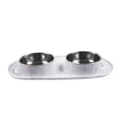 Messy Mutts Double Silicone Dog Feeder with Stainless Bowls - 3 Cups - Marble