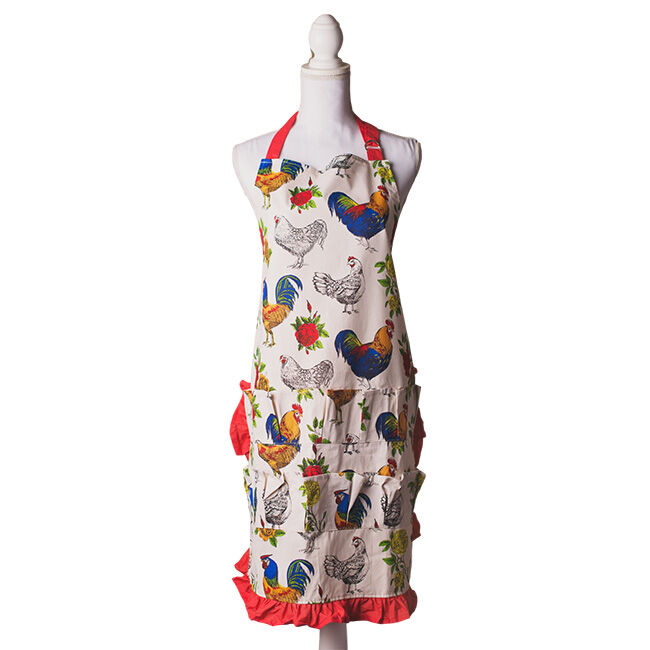 Fluffy Layers Egg Collecting Apron - Full-Length - Roosters & Roses image number null
