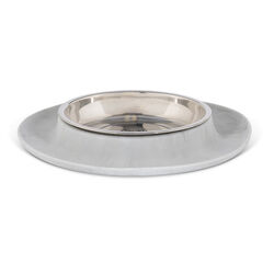 Messy Mutts Silicone Cat Feeder with Stainless Saucer-Shaped Bowl - Marble