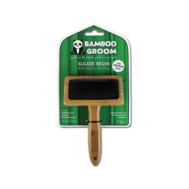 Bamboo Groom Slicker Brush with Stainless Steel Pins image number null