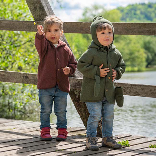 Engel Baby 100 Wool Hooded Jacket with Wooden Buttons Walnut Melange The Cheshire Horse