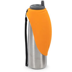 Messy Mutts Double Wall Insulated Travel Water Bottle with Silicone Flip-Up Bowl