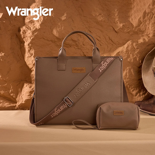 Wrangler Structured Crossbody Work Tote with Pouch - Camel image number null