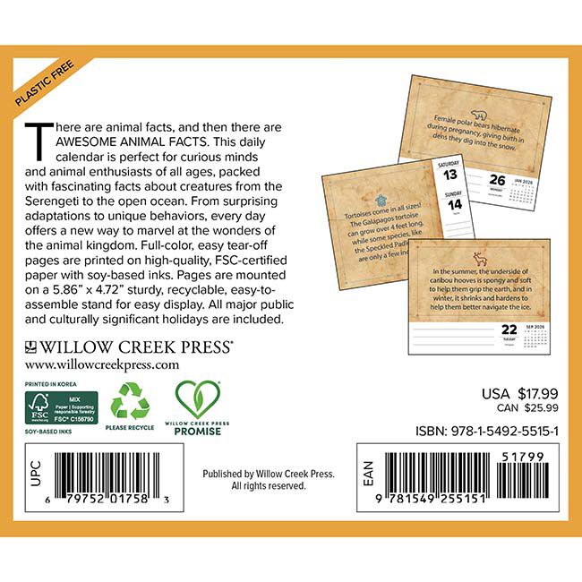Willow Creek Press 2026 Box Calendar - Awesome Animal Facts image number null