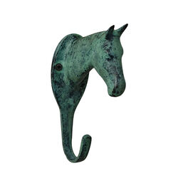 Horse Fare 6-1/8" Brass Horsehead Hook - Green Patina