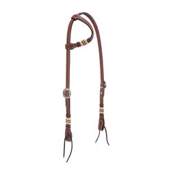 Weaver Basketweave Bridle Leather Flat Sliding Ear Headstall with Rawhide Accents