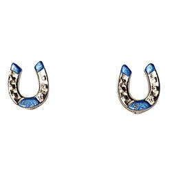 Finishing Touch of Kentucky Earrings - Two-Tone Horseshoe - Sapphire