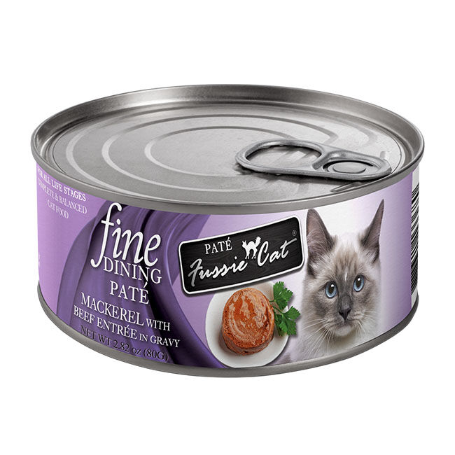 Fussie Cat Fine Dining Pate - Mackerel with Beef Entree in Gravy - 2.82 oz image number null