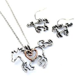 Wyo-Horse Wire Horse & Heart Necklace - Silver