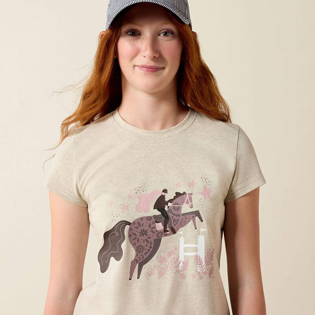 Ariat Girl's Floral Leap T-Shirt - Oatmeal image number null