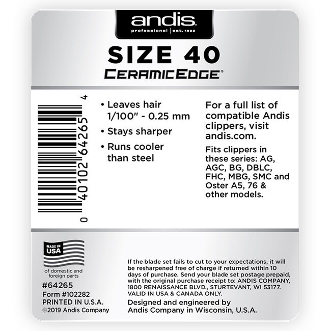 Andis CeramicEdge Blade - 40 (1/100", 0.25mm) image number null