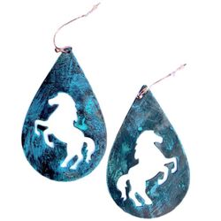 Wyo-Horse Metal Teardrop Horse Earrings - Patina