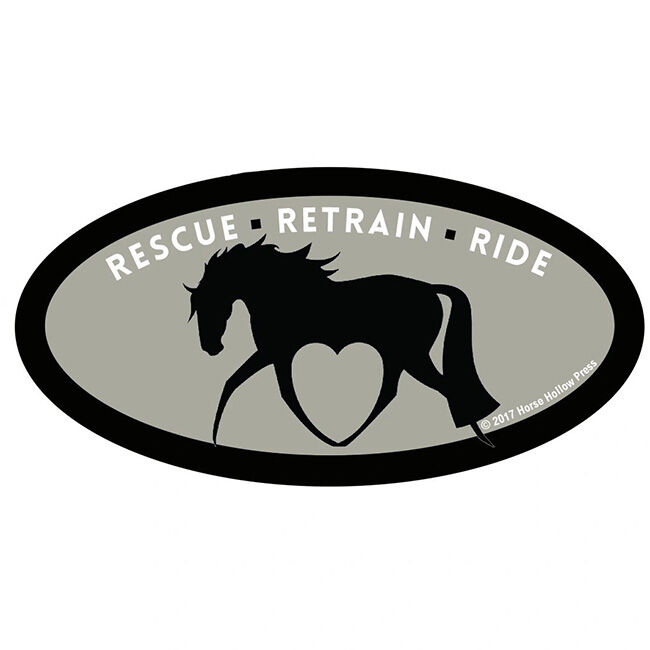 Horse Hollow Press Helmet Sticker - "Rescue, Retrain, Ride" image number null