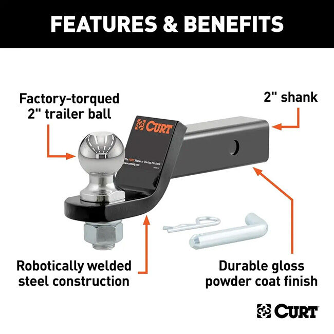 CURT Loaded Ball Mount with 2" Ball - 2" Shank, 7,500 lb Capacity, 2" Drop image number null