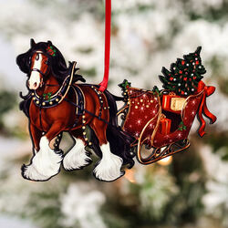 Classy Equine Ornament - Bay Gypsy Horse with Sleigh