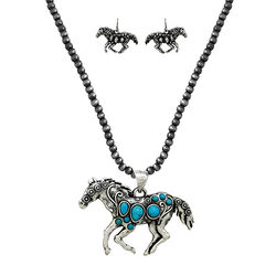 Wyo-Horse Necklace & Earring Set - Horse Bouquet - Silver