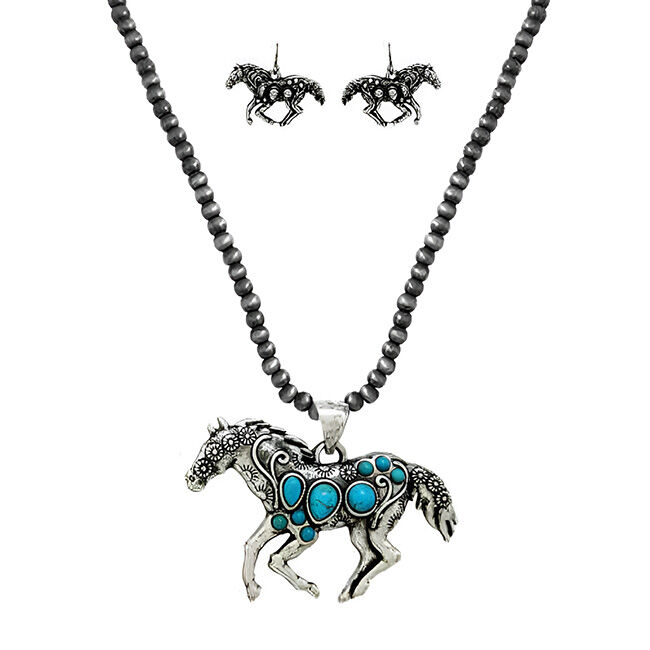 Wyo-Horse Necklace & Earring Set - Horse Bouquet - Silver image number null