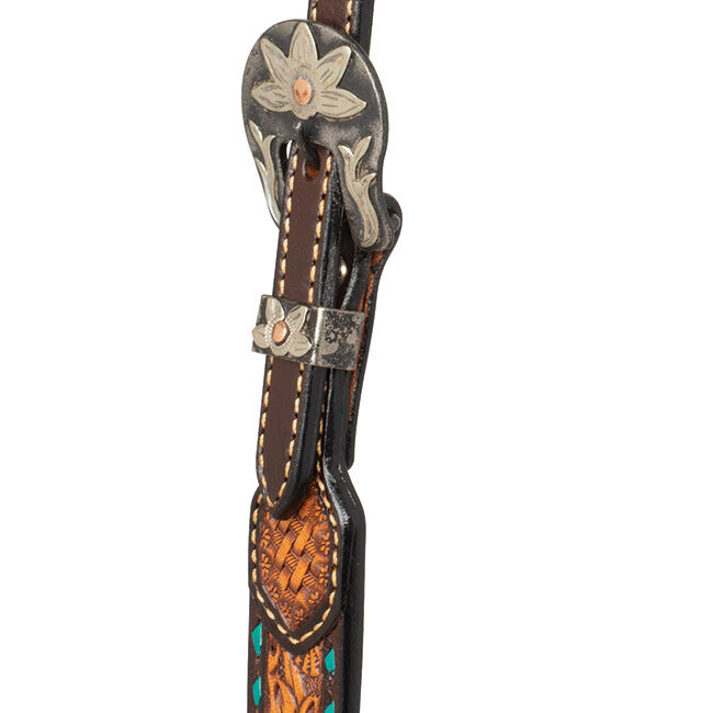Weaver Equine Turquoise Cross Floral Buckstitch 5/8" Sliding Ear Headstall image number null