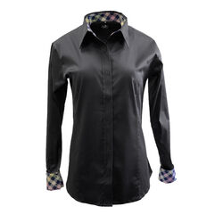 RHC Equestrian Women's Sateen Lycra Show Shirt with Concealed Zipper and Button Placket - Black