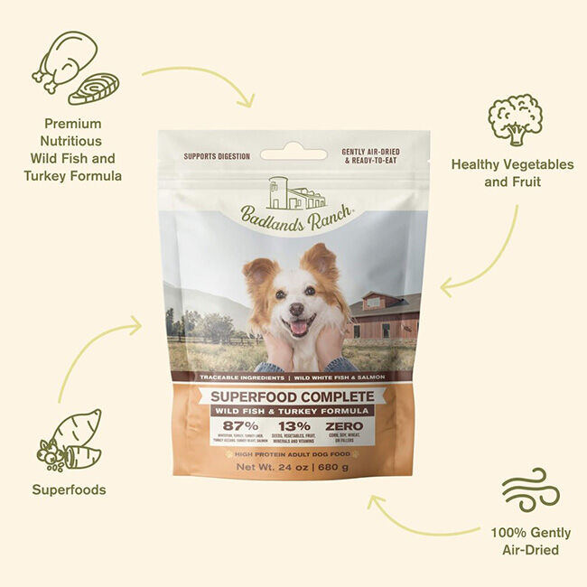 Badlands Ranch Superfood Complete Grain-Free Air-Dried Dog Food - Wild Fish & Turkey Recipe image number null