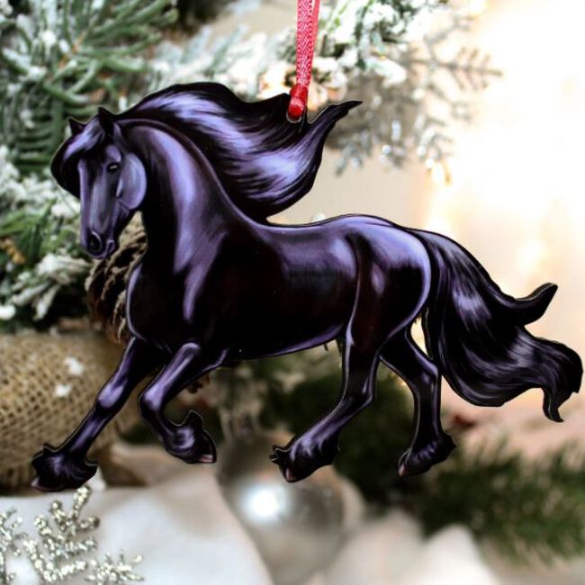 Classy Equine Ornament - Black Friesian Horse III image number null