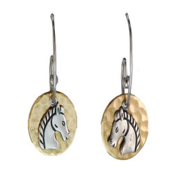 Finishing Touch of Kentucky Layered Silver Horse Head on Round Hammered Gold Earrings