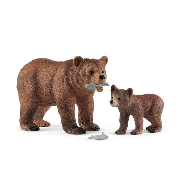 Schleich Grizzly Mother with Cub Toy  image number null