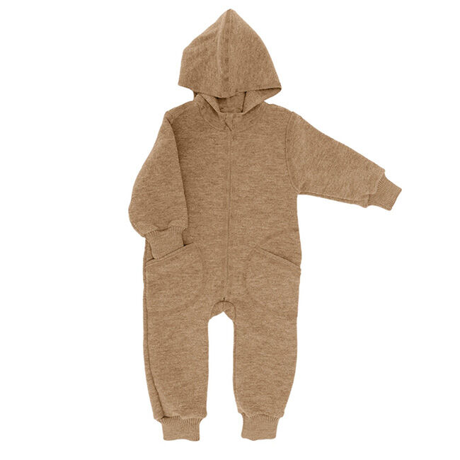 Engel Baby & Kid 100% Wool Hooded Overall with Zipper - Almond Melange image number null