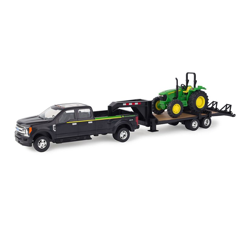 TOMY John Deere 5075E Ford F 350 Truck and Trailer Toy The