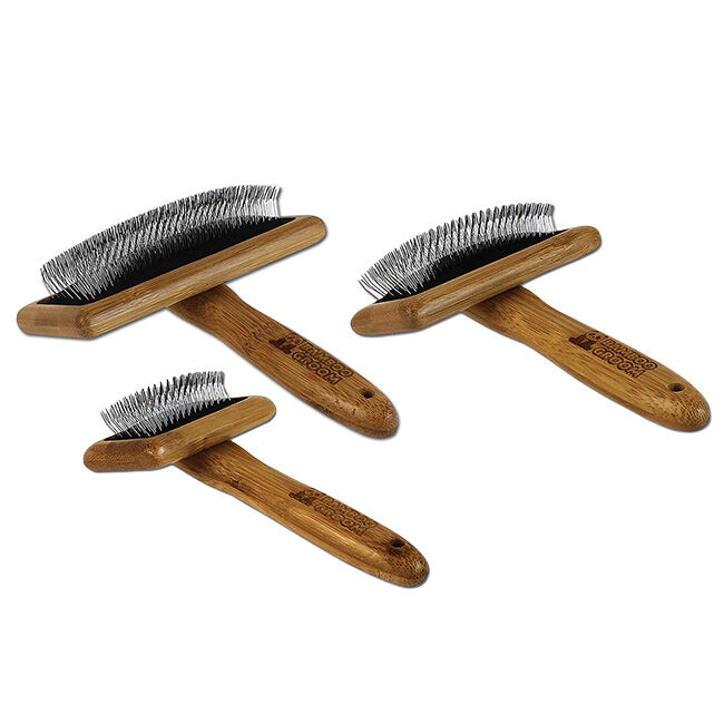 Bamboo Groom Slicker Brush with Stainless Steel Pins image number null