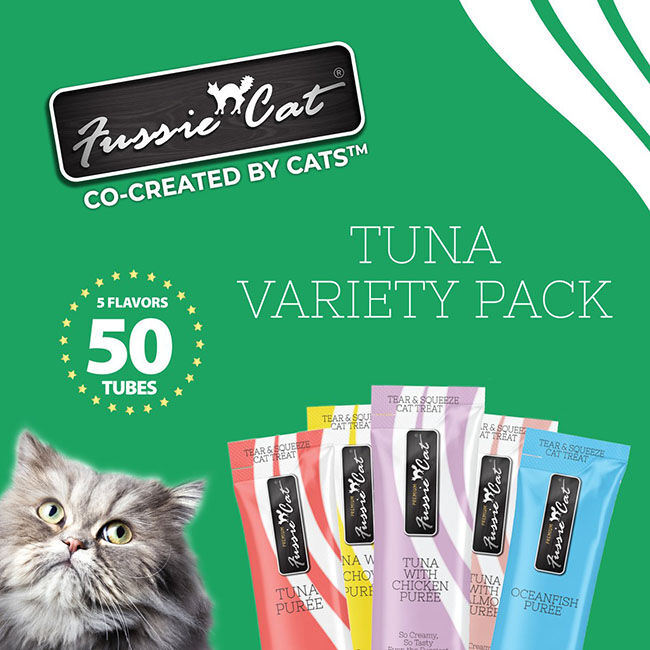 Fussie Cat Puree Treat 5-Flavor Variety Pack - Tuna - 50 Count image number null