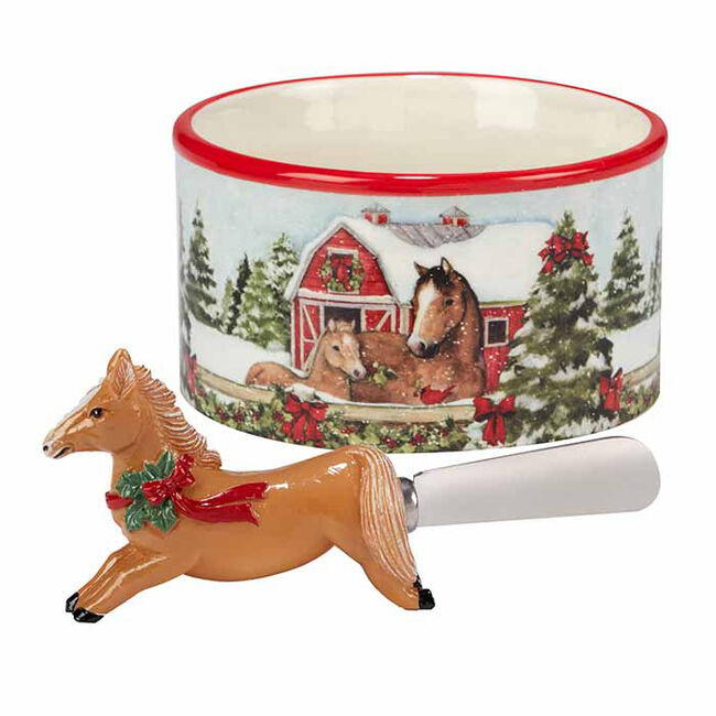 GT Reid Snowy Farm 5in Cheese Bowl with Spreader image number null
