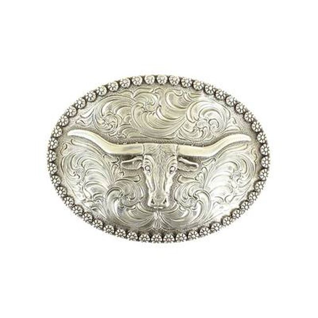 Nocona Men's Oval Berry Edge Nail Head Long Horn Buckle image number null
