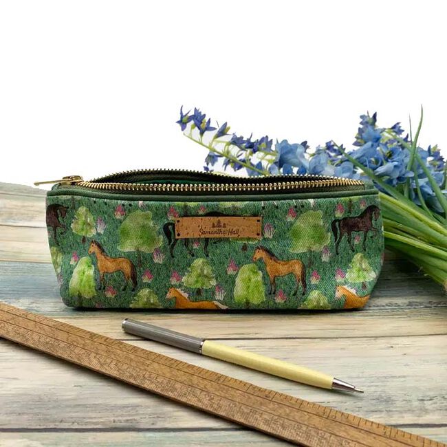 Samantha Hall Designs Pencil Case - Horses image number null