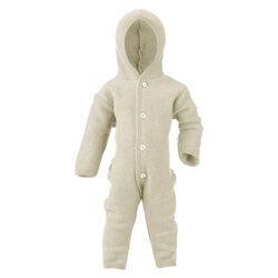Engel Baby 100% Merino Wool Fleece Hooded Suit with Wooden Buttons - Natural