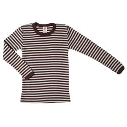 Engel Kids' 100% Merino Wool Striped Long-Sleeve Shirt - Cinnamon Melange/Natural