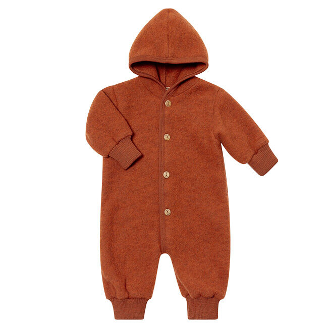 Engel Baby 100% Merino Wool Fleece Hooded Suit with Wooden Buttons - Magma Melange image number null