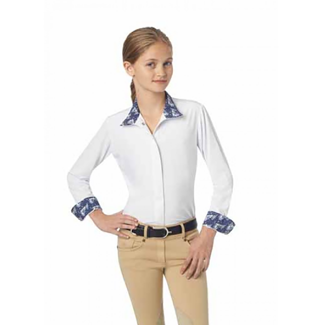 Ovation Kids' Ellie Tech Long Sleeve Show Shirt - White/Horses image number null