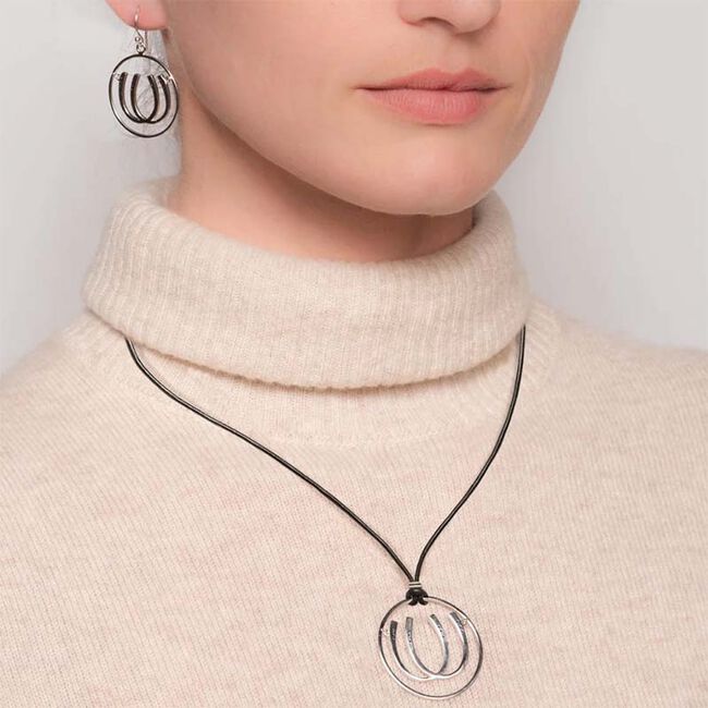 Urban Equestrian Double Luck Horseshoe Necklace - Sterling Silver & Leather - Closeout image number null
