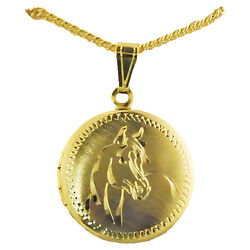 Finishing Touch of Kentucky Necklace - Horse Head in Round Locket - Gold
