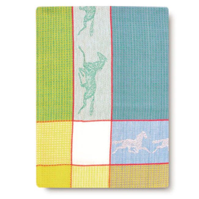 GT Reid 100% Cotton Kitchen Towel - Horses - Blue/Green image number null