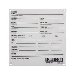 Schneiders Plexiglass Stall Information Card