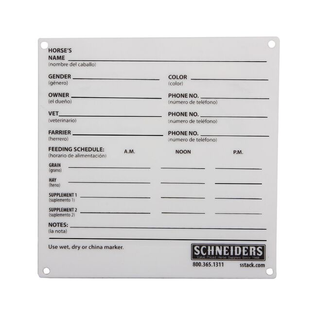 Schneiders Plexiglass Stall Information Card image number null