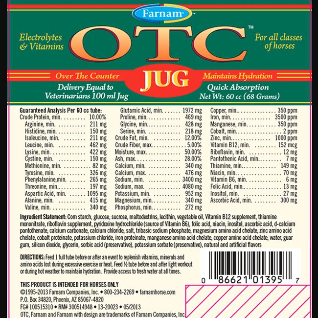 Farnam OTC JUG Equine Vitamin, Mineral, Amino Acid, Electrolyte Supplement - 60 cc Paste image number null