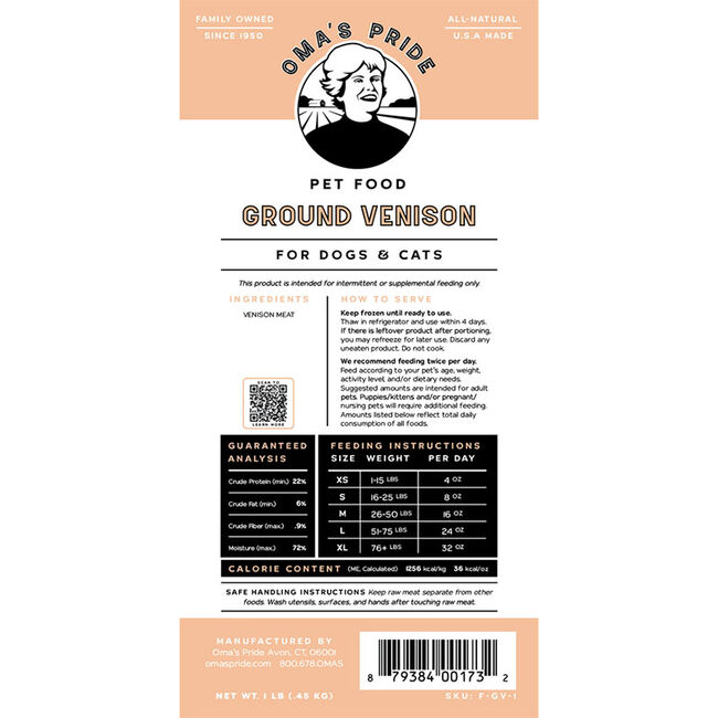 Oma's Pride Frozen Ground Venison The Cheshire Horse